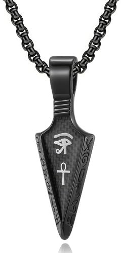 MERTTURM Collier pour Homme œil D'Horus, Pendentif Croix Égyptienne Ankh, Symbole de Protection, Chaîne pour Homme, Bijoux en Acier Inoxydable + Fibre de Carbone, Pendentif Pointe de Flèche Spearpoint