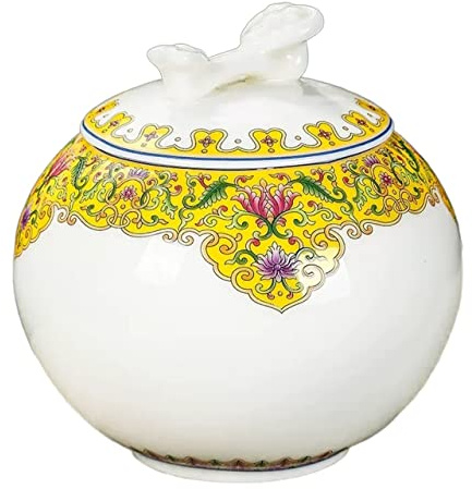 HEXEH Tea Tins Porcelain Tea Canister for Loose Tea, Airtight Dehua Sheep Fat Jade White Porcelain Tea Caddy, Enamel Sealed Tea Storage Tank 900 ML Tea Storage Container (Color : Yellow)