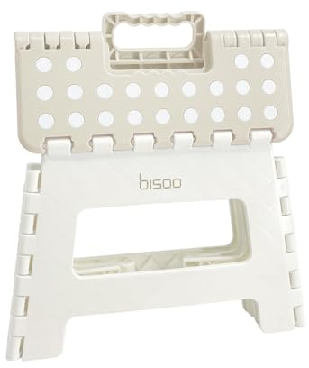 Bisoo Tabouret Pliant - Marche Pied Enfant - Tabouret Pliable Portable en Plastique - Marche Pied Pliable pour Salle de Bains et Cuisine - Sûr et Pratique pour Filles & Garçons - 22 cm Crème