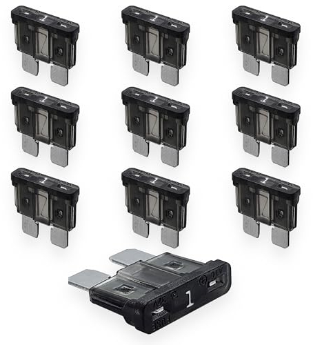 Tecside 1A KFZ Sicherungen 12V 24V 32V | 10 Stück Set | Stecksicherungen für Stromdieb & Sicherungshalter | 19mm Flachsicherungen für Auto, Boot, Motorrad, Wohnmobil & Roller | Ersatzsicherungen