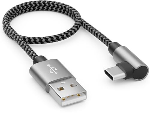 deleyCON 0,30m USB-A till USB-C Kabel - USB C Kontakt 90° Vinklad - Kort 30cm A till C Laddkabel för iPhone 17 15 16 Pro Max Air Samsung S26 S25 S24 Pixel iPad Pro MacBook Air Surfplattor Switch PS5