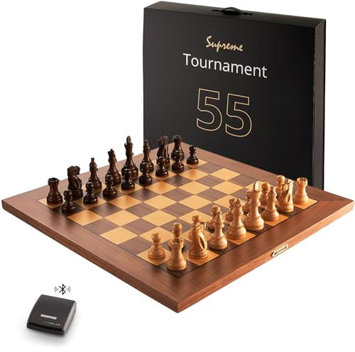 MILLENNIUM Supreme Tournament E-Board Set - Elektronisches Turnierschachbrett mit hochwertigen Holzfiguren, inklusive ChessLink-Modul für Online-Schach gegen Spieler aus der ganzen Welt