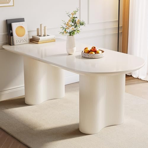 Guyii Esstisch moderner minimalistischer Wandtisch, weißer rechteckiger Tisch mit abgerundeten Ecken, 160 cm, für 4-8 Personen, ideal für Wohnzimmer, Esszimmer, Küche und Schlafzimmer, nur Esstisch