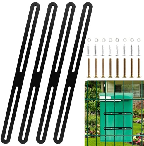 Oungy Lot de 4 fixations 360 x 25 mm pour boîte aux lettres de clôture, connecteur plat noir, trou oblong avec vis, connecteur plat réglable en acier inoxydable, fixation de clôture, fixation de boîte