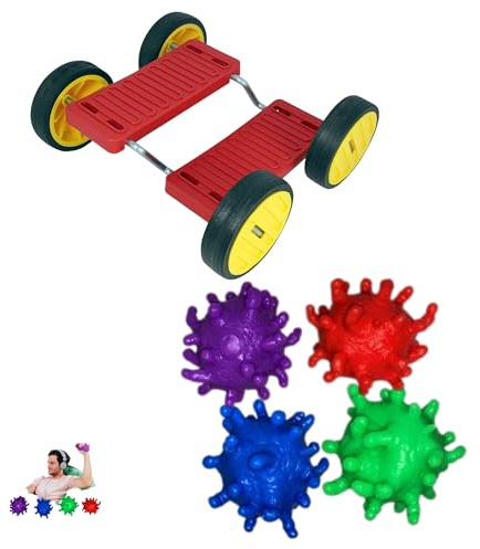 Playlearn Red Pedal Go Vehicle Balance Toy Ride On Toy Prop 4 Wheels Stepper- 4Pcs Puffer Stress Balls Squishy Fidget Toy