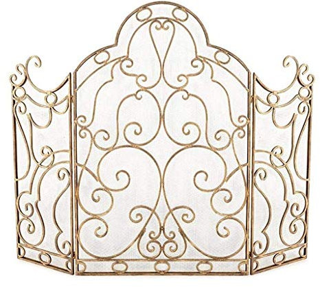 Parascintille per Camino, Grande griglia ignifuga a 3 Pannelli, in Ferro battuto, parascintille, griglia per Stufa a Legna, Camino Aperto, Accessori per Camino