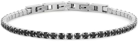 Zelara Italy Bracciale Tennis Unisex con Zirconi – Acciaio Inossidabile 316L – Regolabile 18+3 cm – Elegante Gioiello Regalo (Nero)