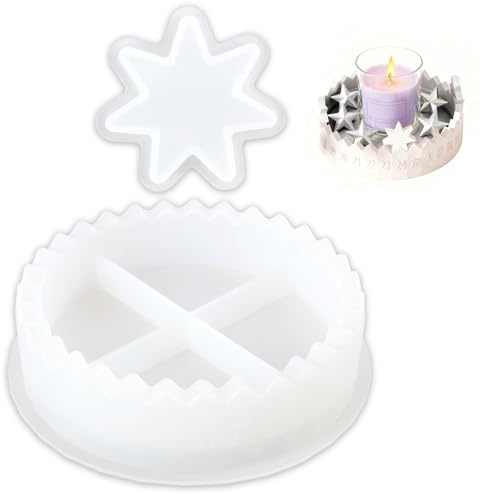 Moules en Silicone de Noël Set – Moule de Calendrier de l'Avent (Chiffres 1-31) + Forme d'Étoile, Support de Bougie DIY & Décoration de Noël pour Résine Époxy, Plâtre & Savon