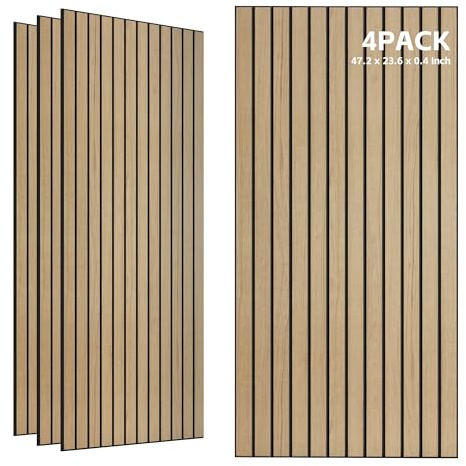 TO-TH Soundproof Panels Decorative Noise Absorbing Wall Panel 4 Pack, Teak | PVC Wood Grain Finish, 100% Polyester Fiber Acoustic Wall Panels, Reduce Echo&Noise, Decorative Panel for Office&Home&Hallway