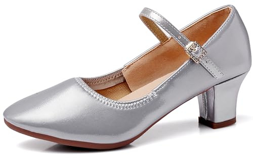 DADAWEN Chaussures de caractère Bride à la Cheville Chaussures de Danse Latine Femme 4.5 cm Salsa de Salon Bout Fermé