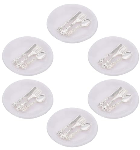 FUNOMOCYA 6 Juegos de Cubiertos y Vajilla en Miniatura para Casas de Muñecas, Accesorios de Abs Duradero, Diseño Realista, Ligeros y Portátiles para Decoración y Juguetes Infantiles