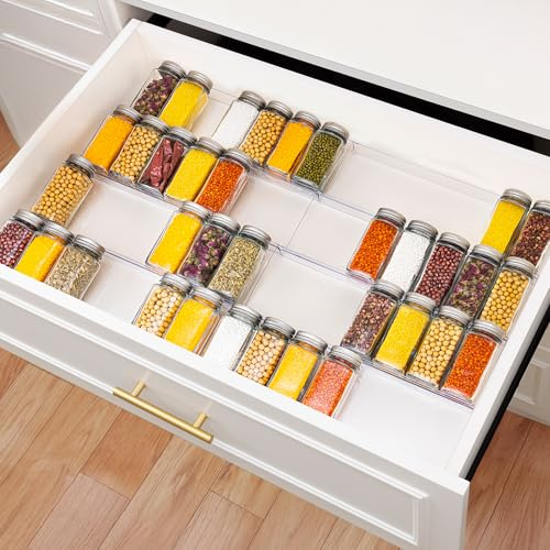 Imncya 8 Pack Clear Spice Drawer Organizer, 4-Tier Expandable Acrylic Spice Rack (13-26), Kitchen Seasoning Storage Racks for Drawer and Countertop (Jars Not Included)