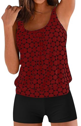 Achimlt Costumi da Bagno Donna Curvy 2 Pezzi Tankini Set Vita Alta con Top Pantaloncini, Elegante Comode Taglie Forti Costume da Bagno Donna pour Spiaggia Mare