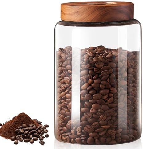 BAIFULAI 1800 ml de vacío hermética lata de café de cristal: recipiente a prueba de fugas con válvula desechable y tapa, lata de café para café y más alimentos frescura y almacenamiento