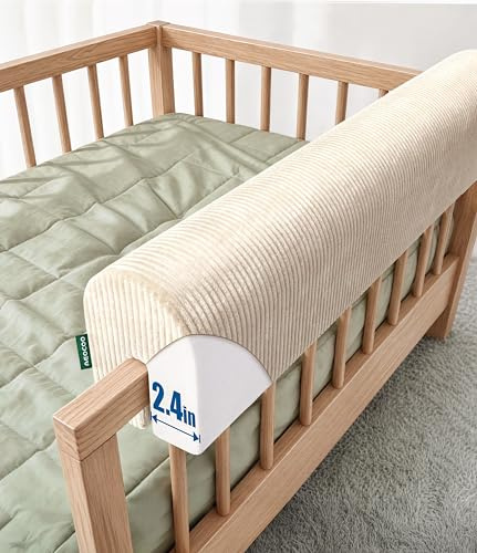 AEOCOO Bed Rail Bumper for Toddlers, Padded Bumper Pad 20cm High, Beige 90cm – Fits Over Bunk, Mid-Sleeper, Floor & Bed Rails – Stops Head Bumps & Falls – No-Slip Ties, Washable Cover