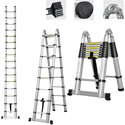 Telescoping Ladder A Frame 8FT/2.5M Straight Ladders 16.5ft Folding Extension Step Ladders Aluminum Compact Retractable for Business Home Outdoor DIY Builder Supplies, 330lbs Capacity