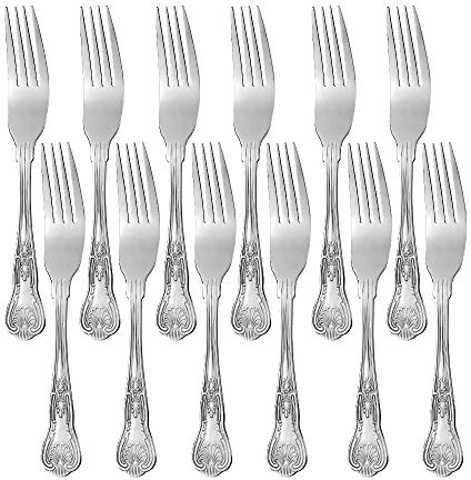 Buyer Star Tenedores de 12 piezas para la cena, juego de cubiertos de acero inoxidable Juego de tenedores de mesa Cubiertos clásicos, plata