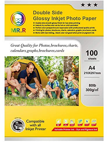 MR.R Carta fotografica lucida a doppio lato 300 g/m² A4 x 100 fogli per confezione
