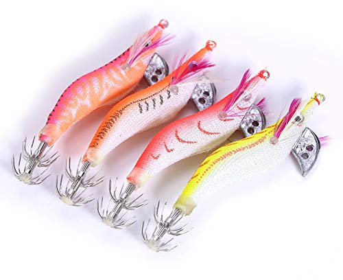 4st fiske räkor, mjuk lysande plast räkor bete konstgjord bläckfisk räka jigg jigging lockar natt gryning fiske