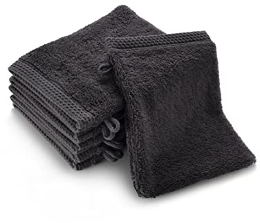 SLEEPZEN Waschlappen aus Bio-Baumwolle Grau GOTS-Zertifiziert 500gr/m2 - Waschhandschuhe - Hergestellt in der ue - 6er Pack Saugfähig, weich und ökologisch