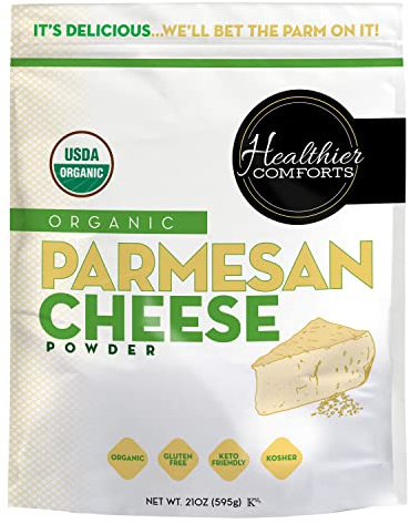 Healthier Comforts Organic Parmesan Cheese Powder - Real Aged Cheese Flavor Enhancer for Popcorn & Pasta. Keto-Friendly, Gluten-Free, Non-GMO & rBST-Free (21 oz)