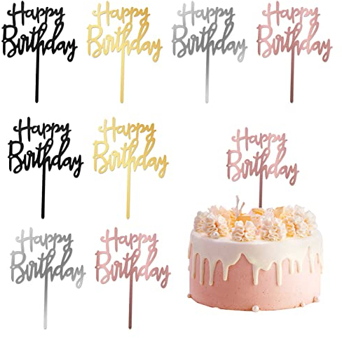 MXTIMWAN 8 Piezas Topper Tarta, Acrílico Cake Topper Happy Birthday, Decoración para Fiestas y Cumpleaños Infantiles