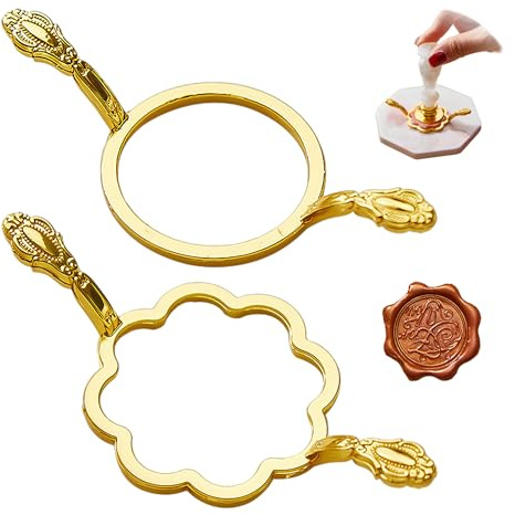 2 Pcs Metal Seal Wax Molds, Candle Stamp Molds, Self-Adhesive Wax Seal Set for 1 Inch, Handmade, Envelope Greeting Cards (Flower Shape, Round)