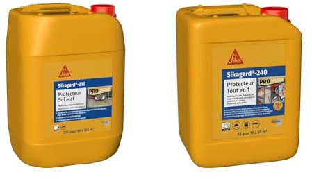 SIKA Sikagard 210 Protecteur Sol Mat, Hydrofuge, Imperméabilisant effet mat pour sols, éàL, Incolore & Sikagard 240 Protecteur Tout en 1, Protection hydrofuge façade, mur, toiture et sol, 5L