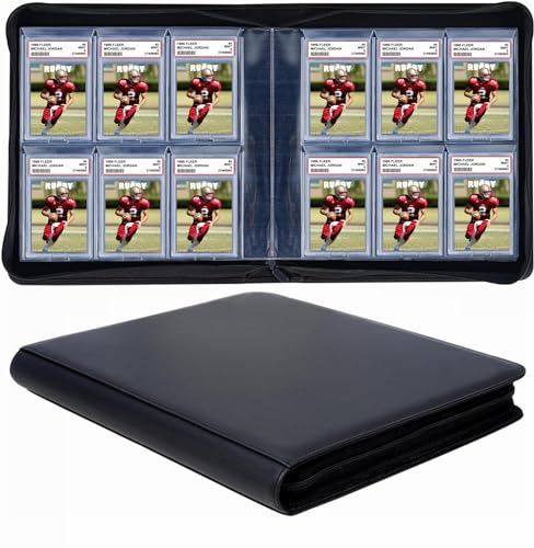 60 fickor graderad kortbindare, toppladdad PSA-platthållare, album, PU-läder klassat kort förvaring pärmar, premium 6 fickor PSA-kort pärmalbum med ärmar (svart)