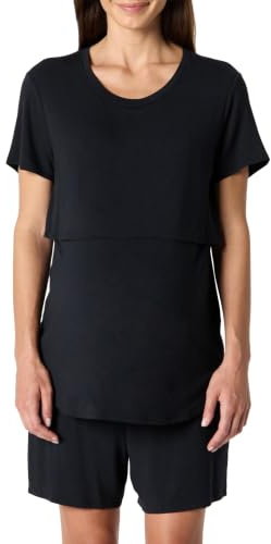 Amazon Essentials Women's Soft Modal Nursing Maternity Sleepwear Pyjama Set, Black, M