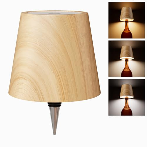 WOKWOYIO Lampe bouteille sans fil, lampes sans fil rechargeables, contrôle tactile, gradation progressive en trois températures de couleur, kit d'abat-jour en forme de bouteille pour bar, restaurant