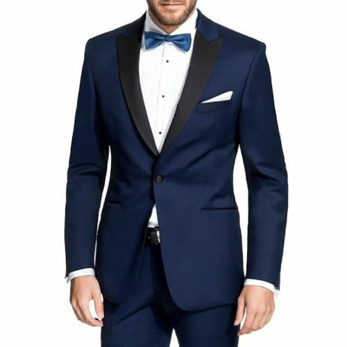VEQUÈ Smoking Uomo Primavera Estate Abito Elegante Giacca e Pantalone Matrimonio Cerimonia Linea Sartoriale (IT, Numero, 50, Regular, Regular, Blu)