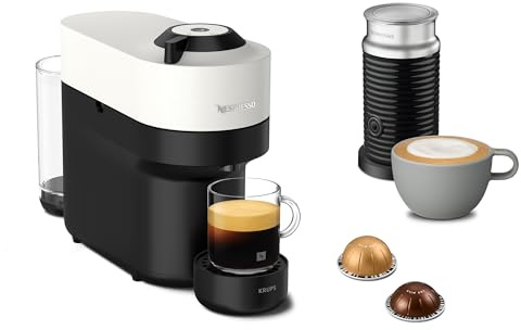 Nespresso Vertuo Pop + Aeroccino XN9211K, Macchina caffè di Krups con montalatte Aeroccino, Coconut White, Sistema Capsule Nespresso Vertuo, Serbatoio acqua 0.56L