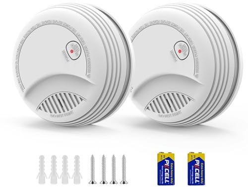 RenseCum Set aus 2 Rauchmeldern – 85 dB Feuermelder-Alarm, einsetzbare 9V-Batterie im Lieferumfang enthalten, Norm EN14604 Zertifiziert – Niedrigbatterie-Warnung, Keine Fehlalarme (2 Stück)