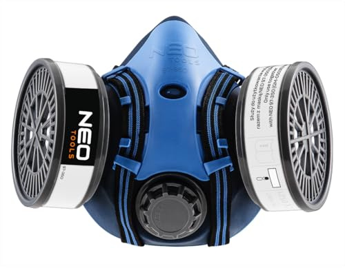 NEO TOOLS Professionellt andningsskydd silikon halvmask, lågt andningsmotstånd, damm och ångskydd, bekväm, lätt att byta, hög täthet för långa lager, mångsidig användning