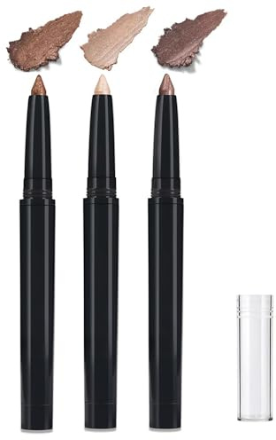BelleFlair 3 Stück Lidschatten Stift Set, Wasserfest Eyeshadow Stick, Glitzer Lidschatten Gold & Brauntöne, Cremiger Eyeliner Make Up Stick, Long Lasting Lidschattenstift