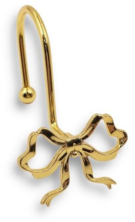 12 Piezas Shower Curtain Hooks Dorados con Lazo – Ganchos para Cortina de Ducha Decorativos de Metal, Cortina Resistentes y de Deslizamiento Suave, compatibles con Barra de Ducha estándar para baños