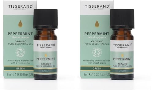 Tisserand Aromatherapy,Peppermint - Organic Essential Oil,Massage Oil, Aromatherapy Oil, Skin Oil, Oil for Diffuser,100% Natural Pure Essential Oils,9ml (Pack of 2)