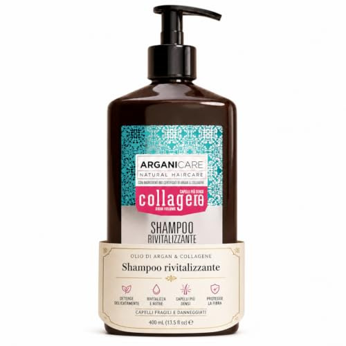 Shampoing énergisant au collagène – Volume léger & nettoyage doux, soin densité visuelle pour cheveux fins, dévitalisés et sans volume, enrichi en huile d’argan, 400 ml