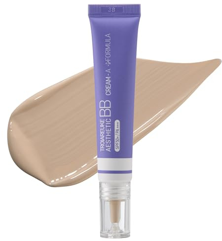 TROIAREUKE Aesthetic BB Cream A+ Formula (21 Beige) SPF50+ PA+++, Lightweight Blemish Balm, Tinted Moisturizer with Medium Coverage, Lasting Foundation Makeup Base for Oily Skin | Korean Beauty Makeup