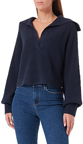 TOM TAILOR Denim Damer Stickad tröja med krage 1033052, 10668 - Sky Captain Blue, L