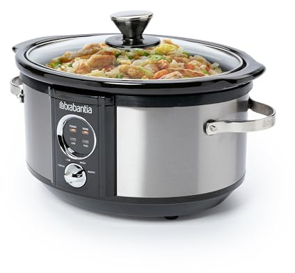 Brabantia BBEK1081 Pentola a cottura lenta - 3,5 Litri - 180 Watt - Pentola interna removibile - Coperchio in vetro - Schermo LED - 3 impostazioni di temperatura - Funzione mantenimento caldo