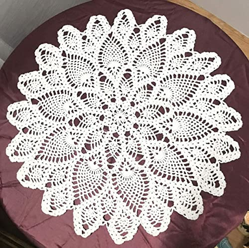 Janef White Handmade Crochet Cotton Table Cloth Lace Doilies Round Lace Tablecloths 20 Inches.