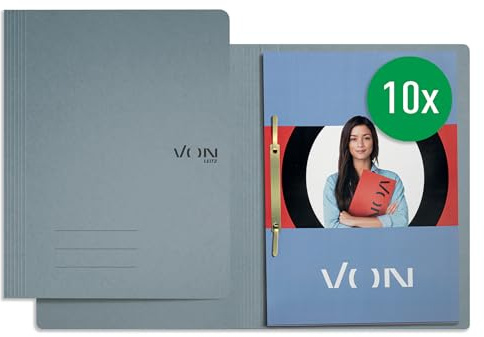 VON Leitz 30130085 - Lote de 10 carpetas A4, cartón, con mecanismo de grapado, para 250 hojas, con tapa blanda, para escuela, estudio y hogar, color gris
