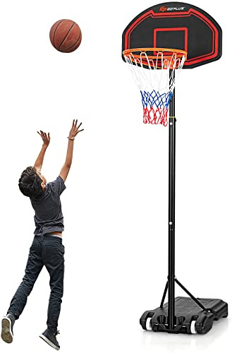 COSTWAY Canestro da Basket Bambini da Esterno, Canestro da Basket Regolabile in 5 Altezze e Portatile con Rete Durevole e Tabellone Infrangibile, 44,5 x 73,5 x 155-210 cm