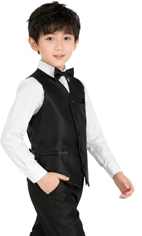 Alizeal Boys Bow Tie, Necktie and Suit Vest Solid Color Classic Tie and Waistcoat 3pc Set