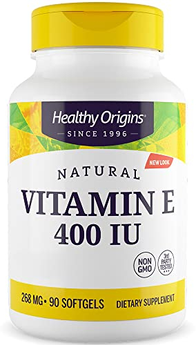 Healthy Origins, Natural Vitamin E, 268 g (400 UI), 1 Capsula ogni 2 Giorni, 90 Softgels, Altamente Dosata, Testato in Laboratorio, Senza Soia, Senza Glutine, Non OGM