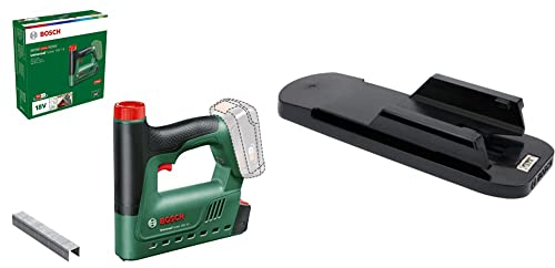 Bosch cordless tacker UniversalTacker 18V-14 (Stapling in soft & hard wood; for staples & nails; rapid fire mode; 18 volt system; 1000x fine wire staples; without battery) + Paper spacing (accessory)