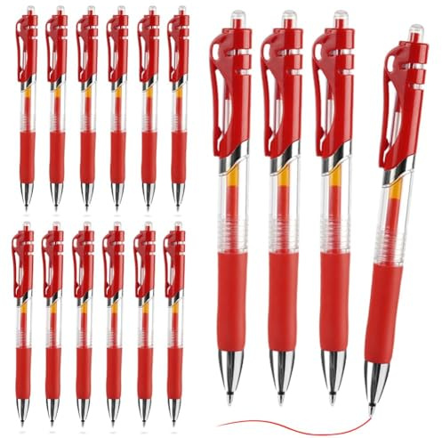 OFFCUP 0,5 mm röda gelpennor, 16 st kulspetspennor, infällbar kulspetspenna | pennor snabbtorkande ergonomisk gelpenna stort utrymme hölje halkfritt greppområde