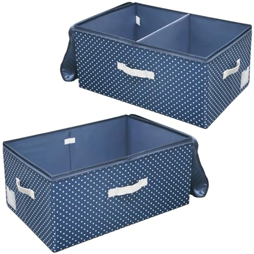 Amonsen Paquete de 2 cajas de almacenamiento rígidas plegables con cremallera de 3 lados, cajas de plástico resistentes, divisor extraíble, 60 l, para ropa pesada, ropa de cama, almohadas, color azul